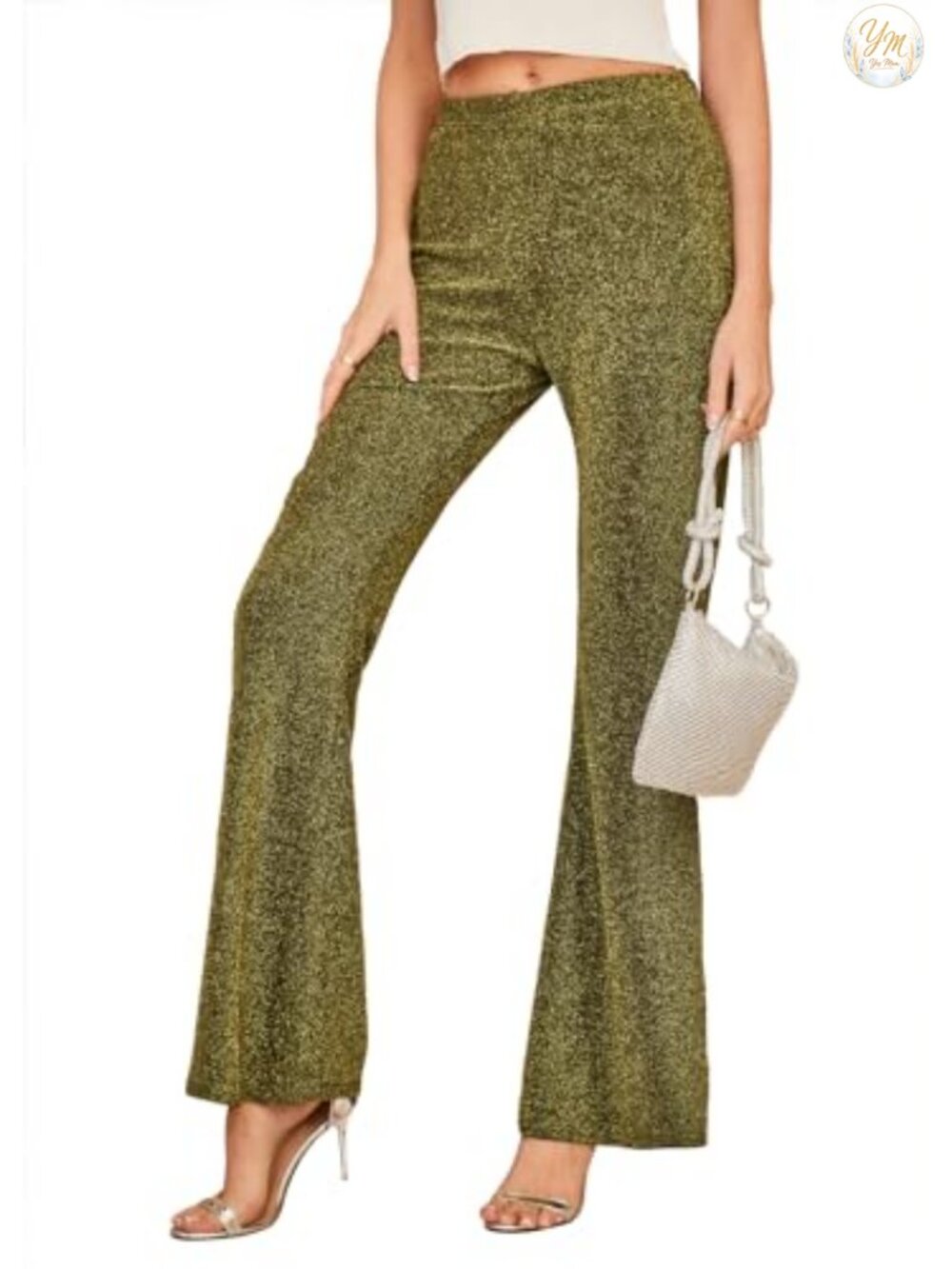 Women's Sequin Flare Pants Elastic Waist High Rise Bottoms